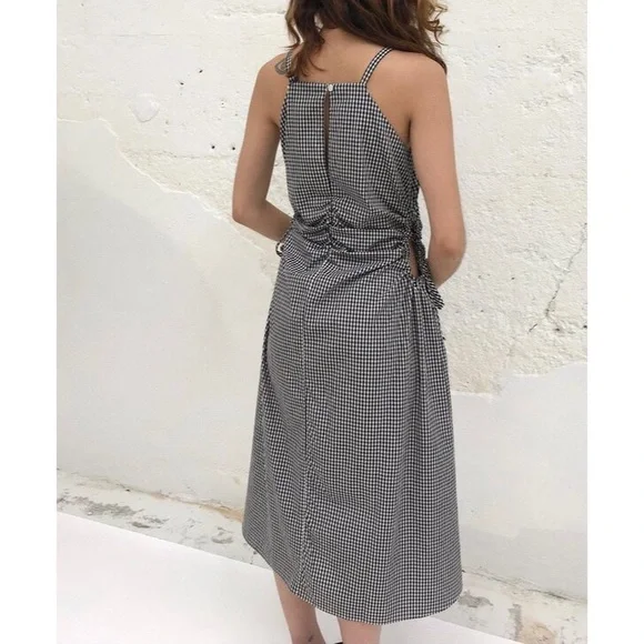 TOIT VOLANT Jurancon Dress Black & White Gingham Midi Sleeveless - Picture 5 of 16
